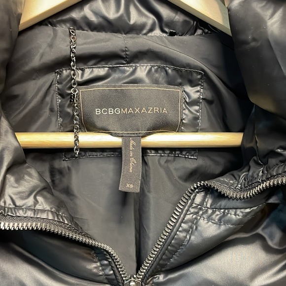 BCBGMaxazria Beautiful Black Puffer Knee Length Coat Removable Fur -XS- #0044 - Picture 4 of 16